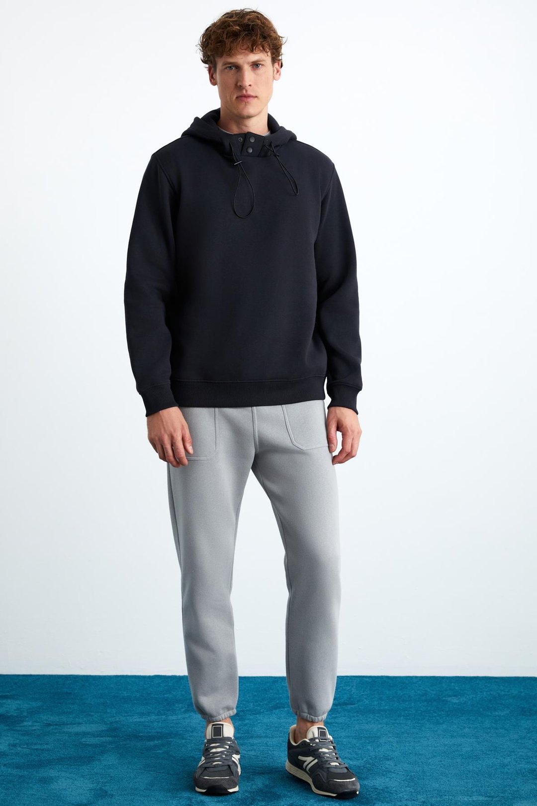 GORAN Erkek Organik Pamuklu İçi Polarlı Cepleri Üstten Paçası Lastikli Koyu Gri Eşofman Altı