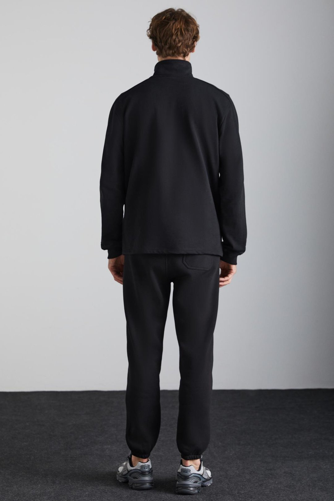 GORAN Erkek Organik Pamuklu İçi Polarlı Cepleri Üstten Paçası Lastikli Siyah Eşofman Altı