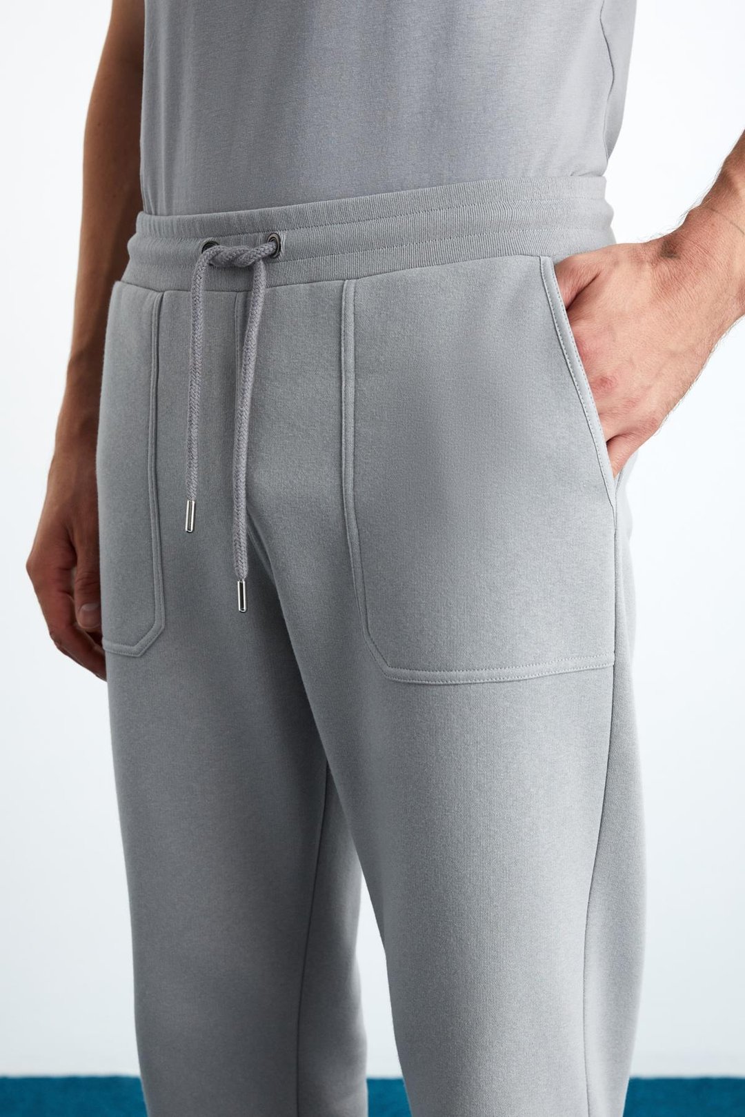 GORAN Erkek Organik Pamuklu İçi Polarlı Cepleri Üstten Paçası Lastikli Koyu Gri Eşofman Altı