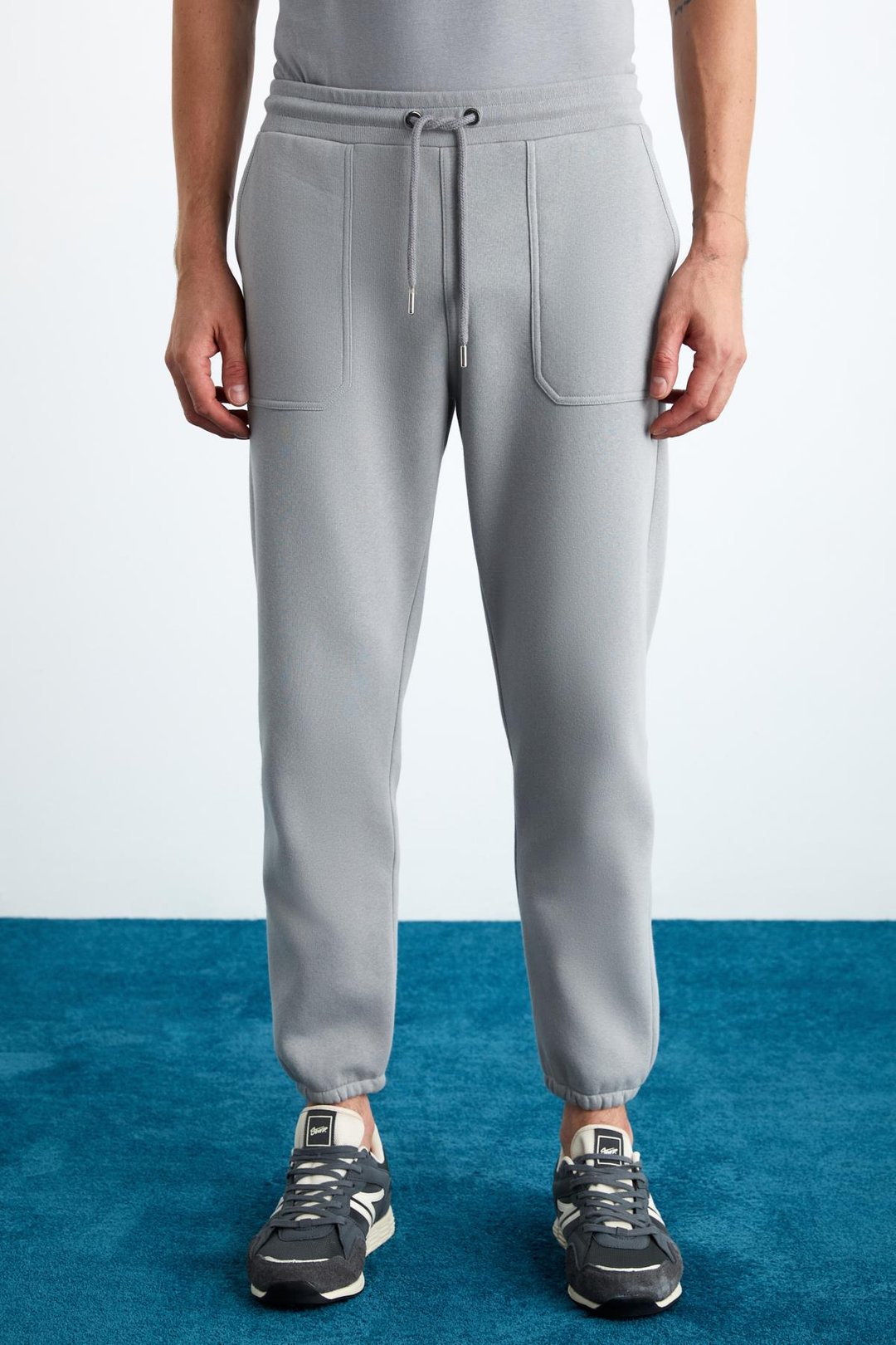 GORAN Erkek Organik Pamuklu İçi Polarlı Cepleri Üstten Paçası Lastikli Koyu Gri Eşofman Altı