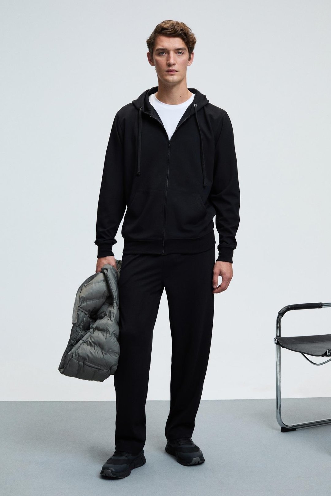 GRIFFIN Erkek Kordonlu Beli Lastikli Metal Kuş Gözü Detaylı Siyah Eşofman Altı