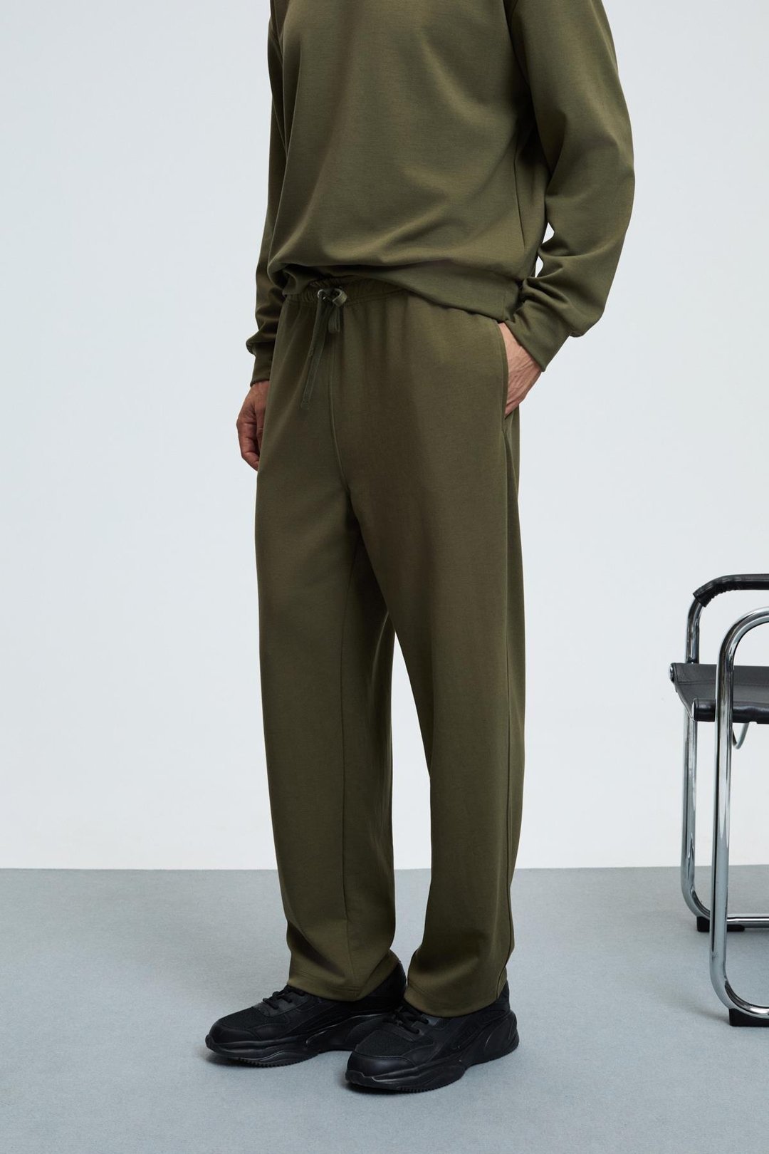 GRIFFIN Erkek Kordonlu Beli Lastikli Metal Kuş Gözü Detaylı Haki Eşofman Altı