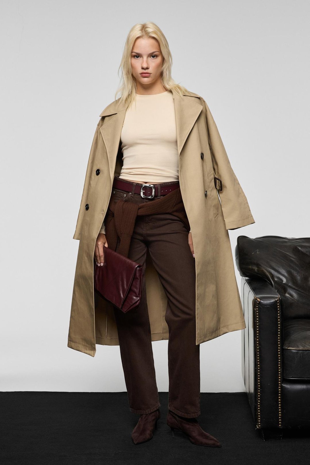 GRIGROS Kadın Esnek Kumaşlı Vücuda Oturan Slim Fit Uzun Kollu Bej T-Shirt