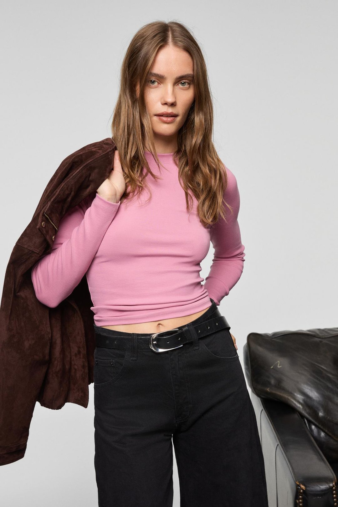 GRIGROS Kadın Esnek Kumaşlı Vücuda Oturan Slim Fit Uzun Kollu Lila T-Shirt