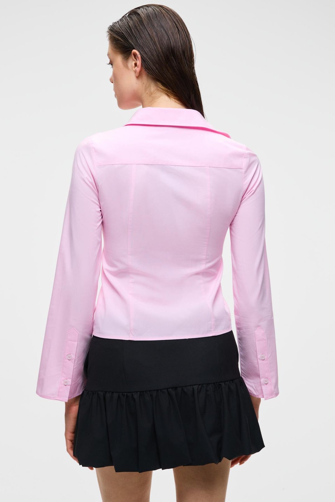 GRINNE Kadın Slim Gömlek Yaka Uzun Kollu İnce Uzun Pembe Gömlek