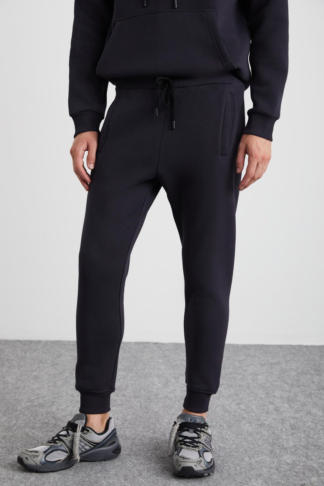 HAKONE Erkek Organik Pamuklu İçi Polarlı Paçası Ribanalı Cepli Jogger Antrasit Eşofman Altı