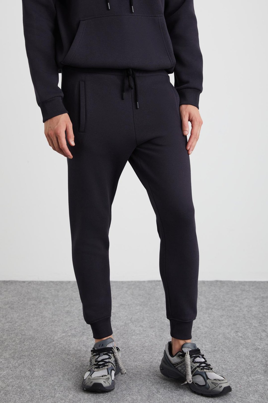 HAKONE Erkek Organik Pamuklu İçi Polarlı Paçası Ribanalı Cepli Jogger Antrasit Eşofman Altı