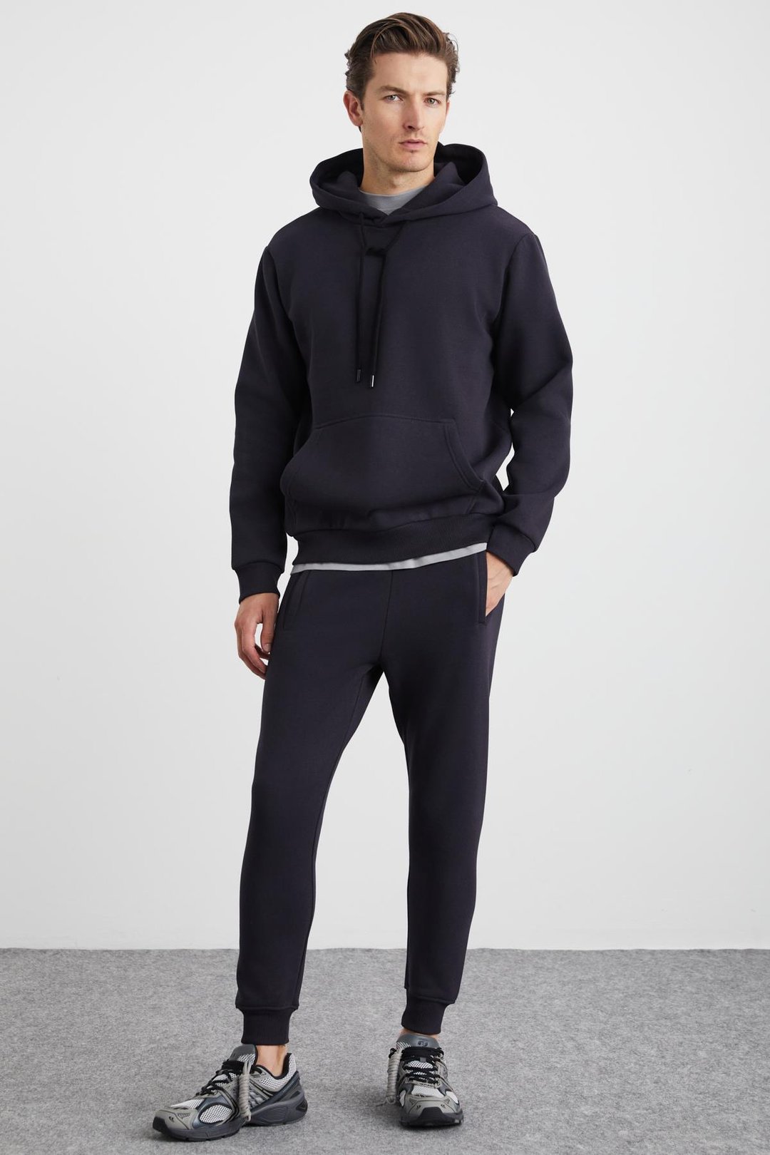 HAKONE Erkek Organik Pamuklu İçi Polarlı Paçası Ribanalı Cepli Jogger Antrasit Eşofman Altı