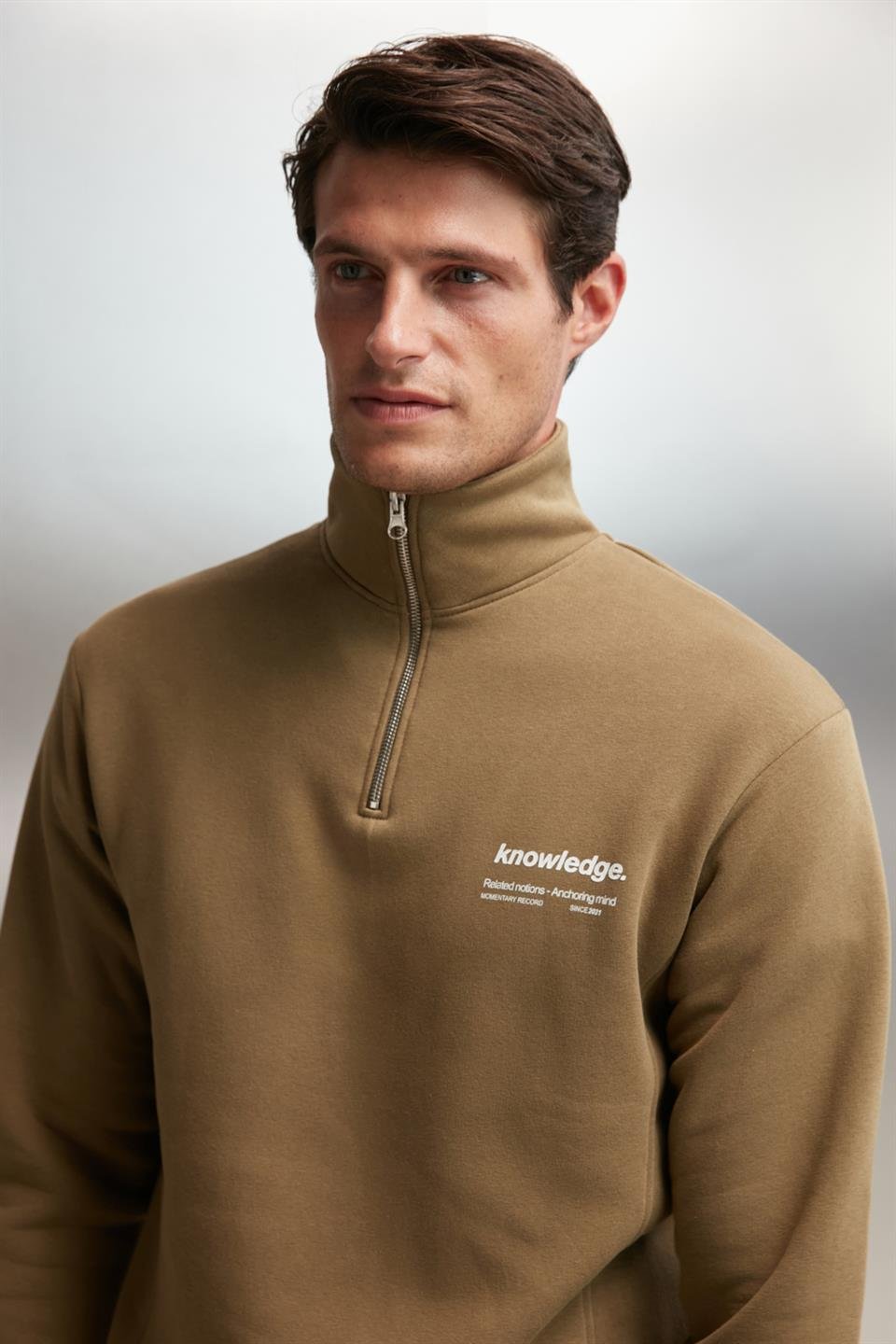 HALDEN Örme Oversize Haki Tekli Sweatshirt