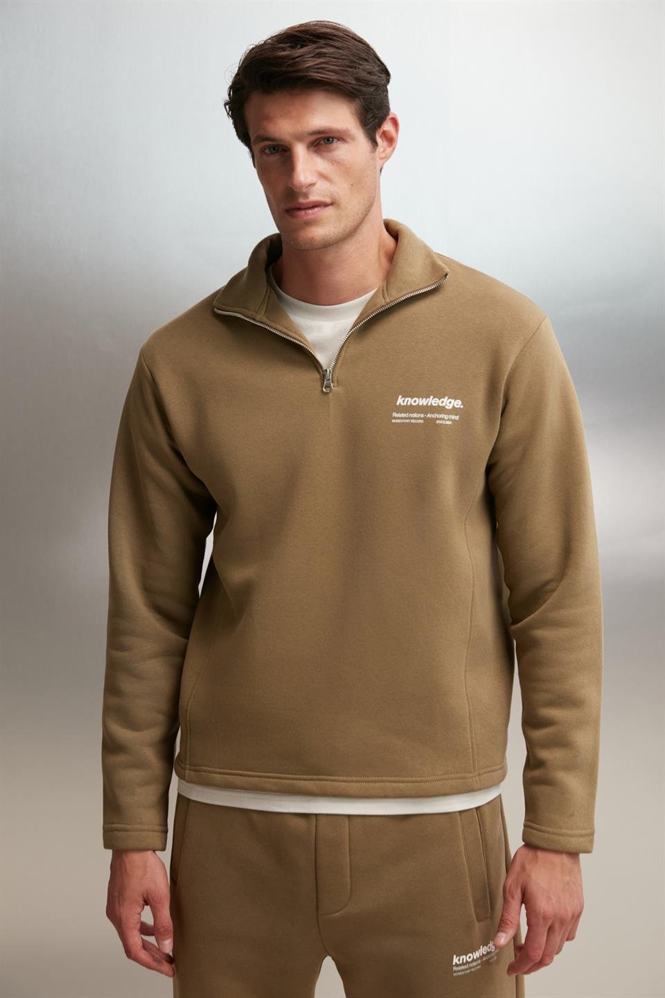 HALDEN Örme Oversize Haki Tekli Sweatshirt