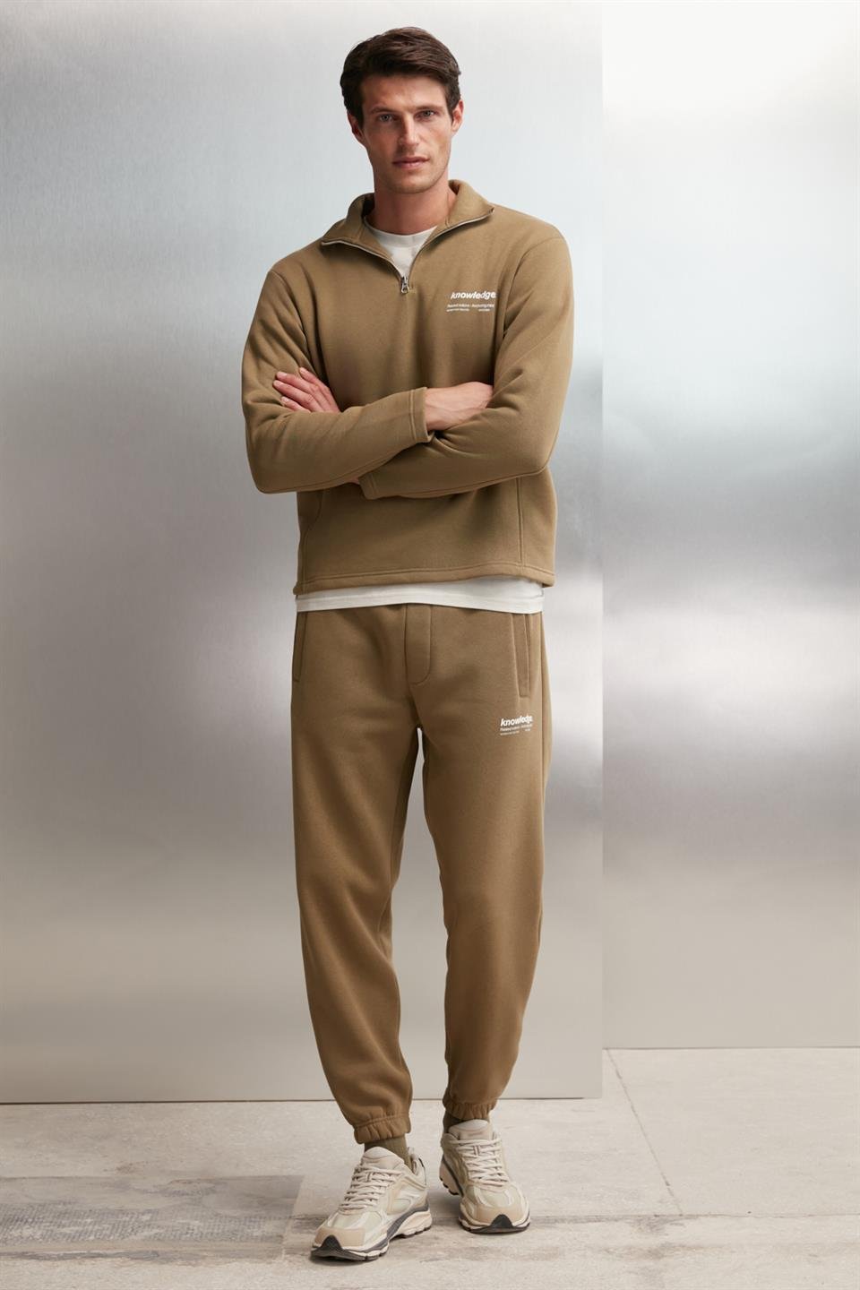 HALDEN Örme Oversize Haki Tekli Sweatshirt