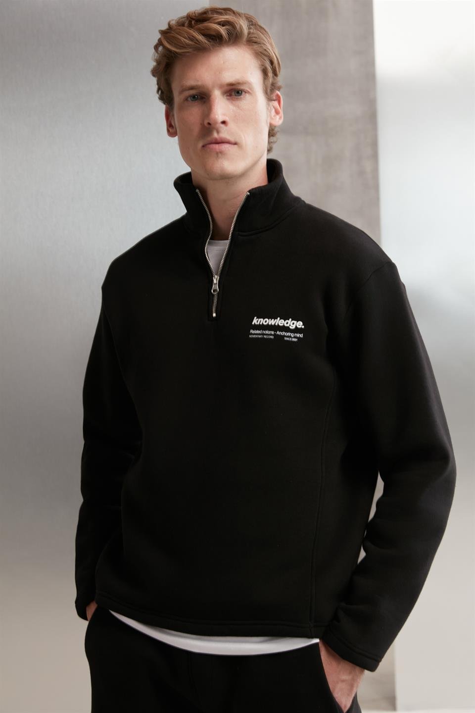 HALDEN Örme Oversize Siyah Tekli Sweatshirt
