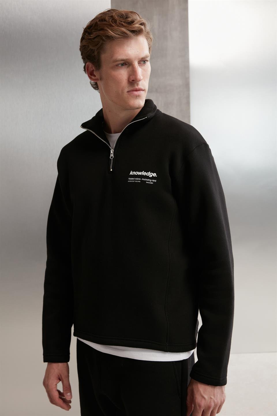 HALDEN Örme Oversize Siyah Tekli Sweatshirt