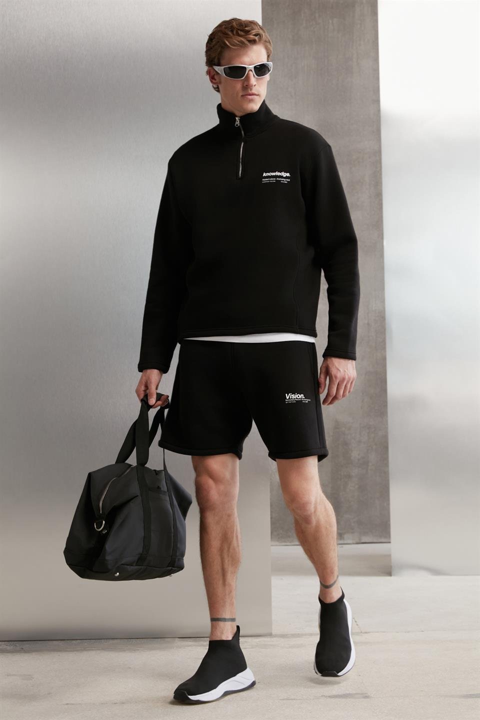 HALDEN Örme Oversize Siyah Tekli Sweatshirt