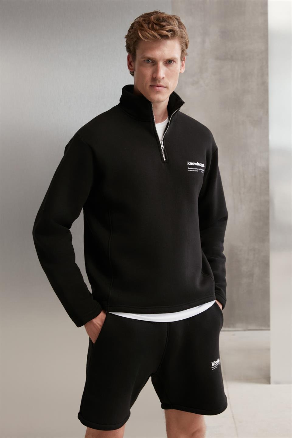 HALDEN Örme Oversize Siyah Tekli Sweatshirt