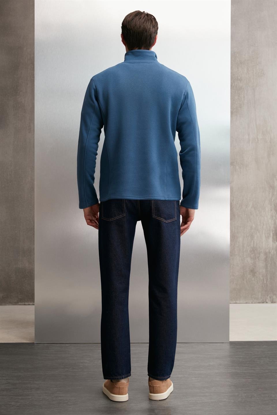 HALDEN  Oversize Mavi Tekli Sweatshirt