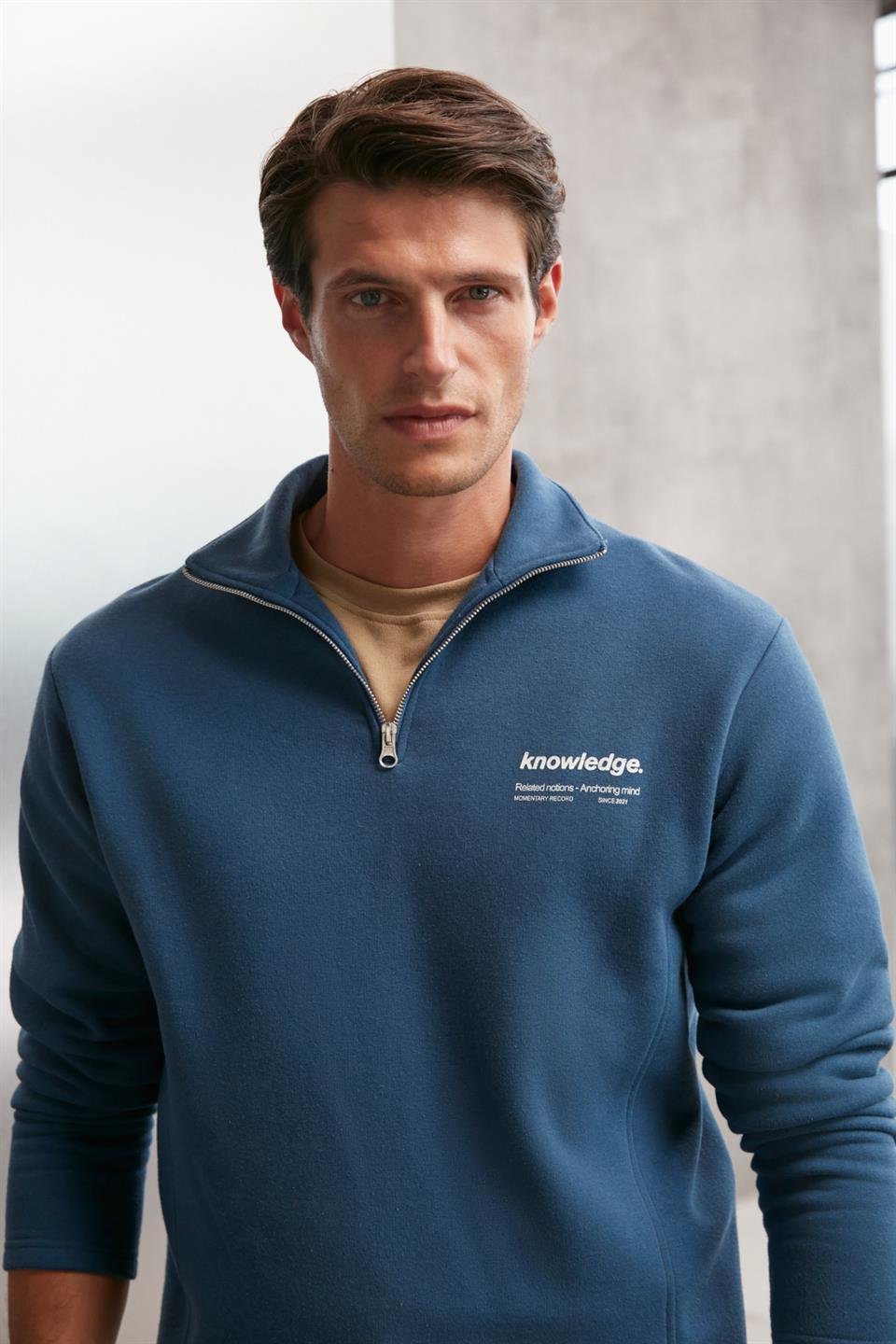 HALDEN  Oversize Mavi Tekli Sweatshirt