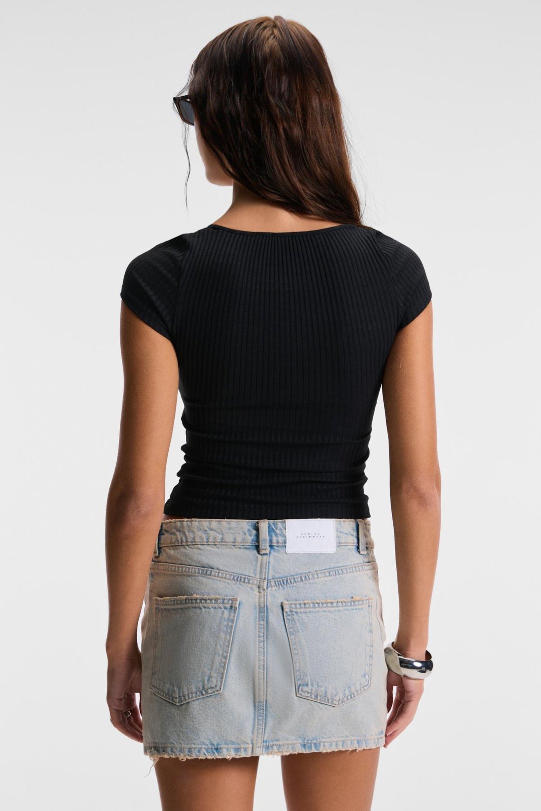 HANIFFIS Kadın Slim Havuz Yaka Uzun Kollu İnce Siyah Bluz