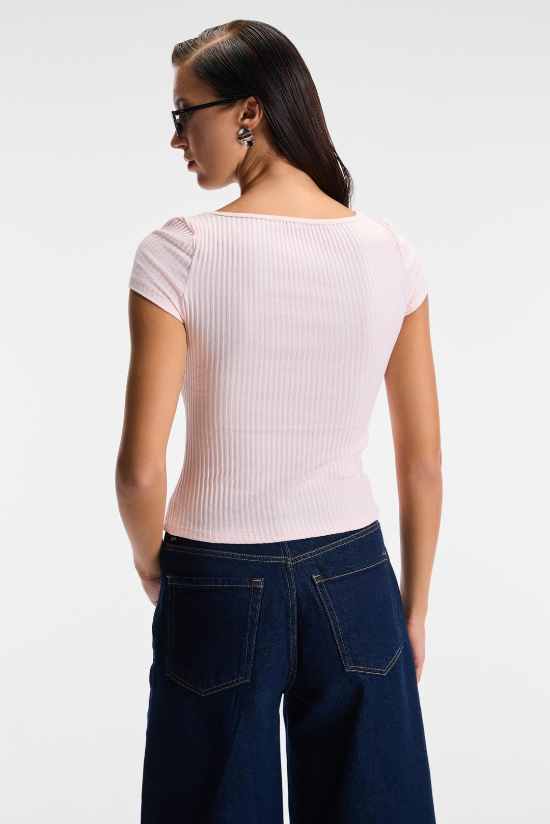 HANIFFIS Kadın Slim Havuz Yaka Uzun Kollu İnce Pembe Bluz