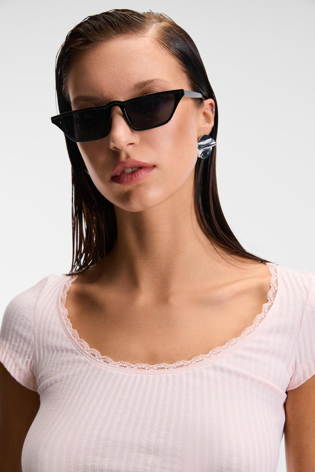 HANIFFIS Kadın Slim Havuz Yaka Uzun Kollu İnce Pembe Bluz