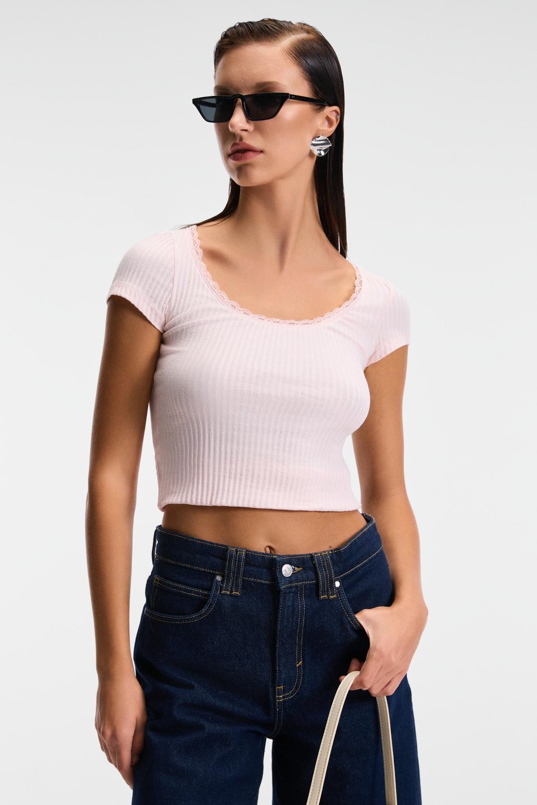 HANIFFIS Kadın Slim Havuz Yaka Uzun Kollu İnce Pembe Bluz