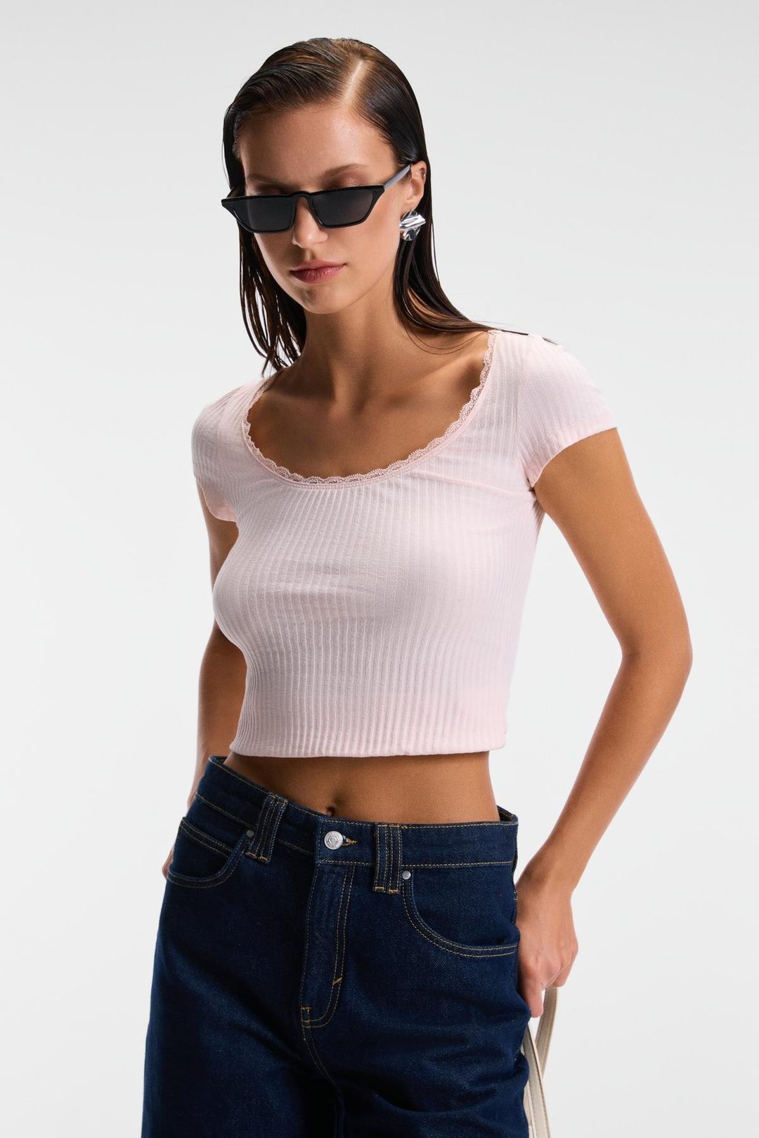 HANIFFIS Kadın Slim Havuz Yaka Uzun Kollu İnce Pembe Bluz