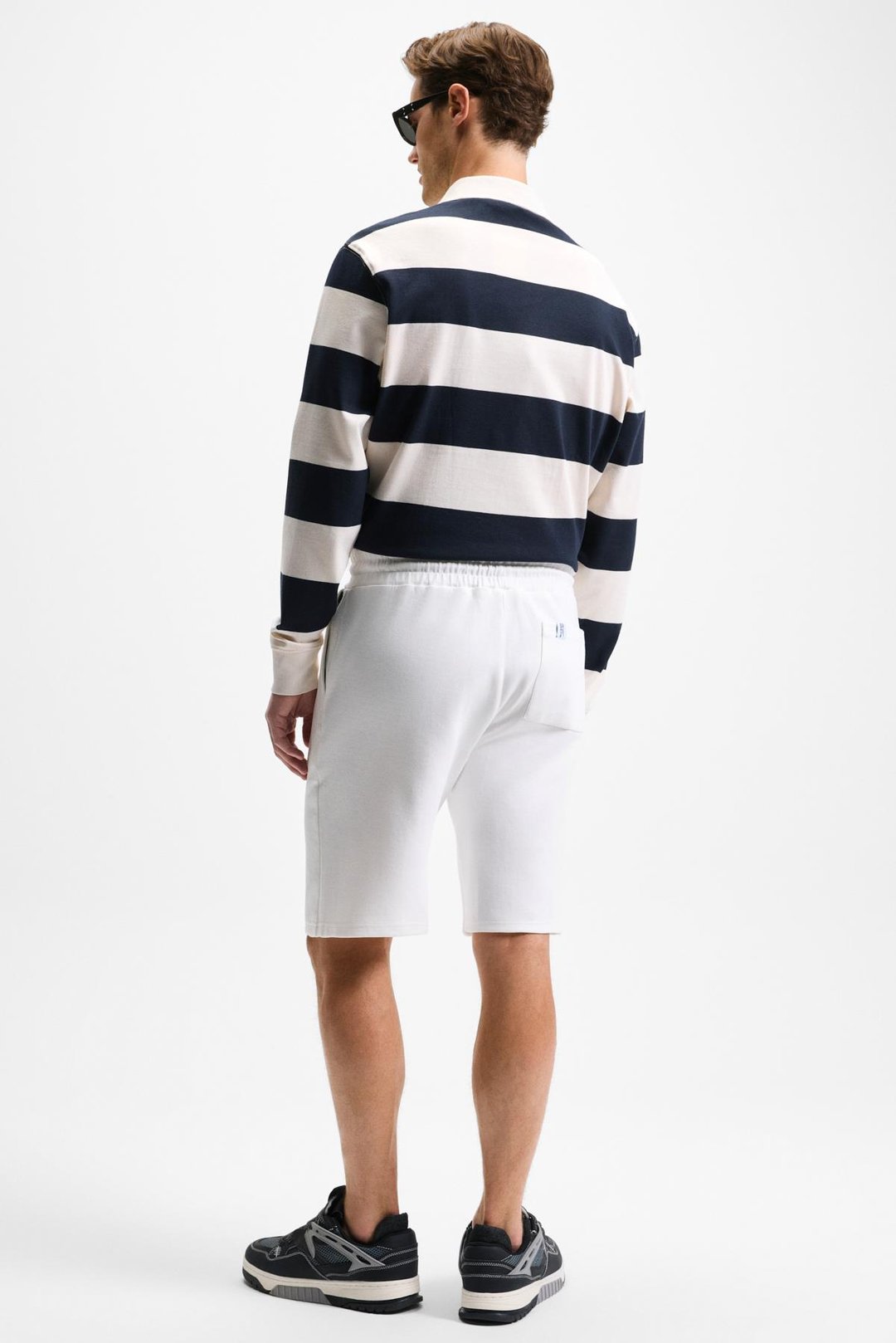 HAROLD Erkek Uzun Kollu Relaxed Fit Patlı Lacivert - Ekru Polo Yaka T-shirt