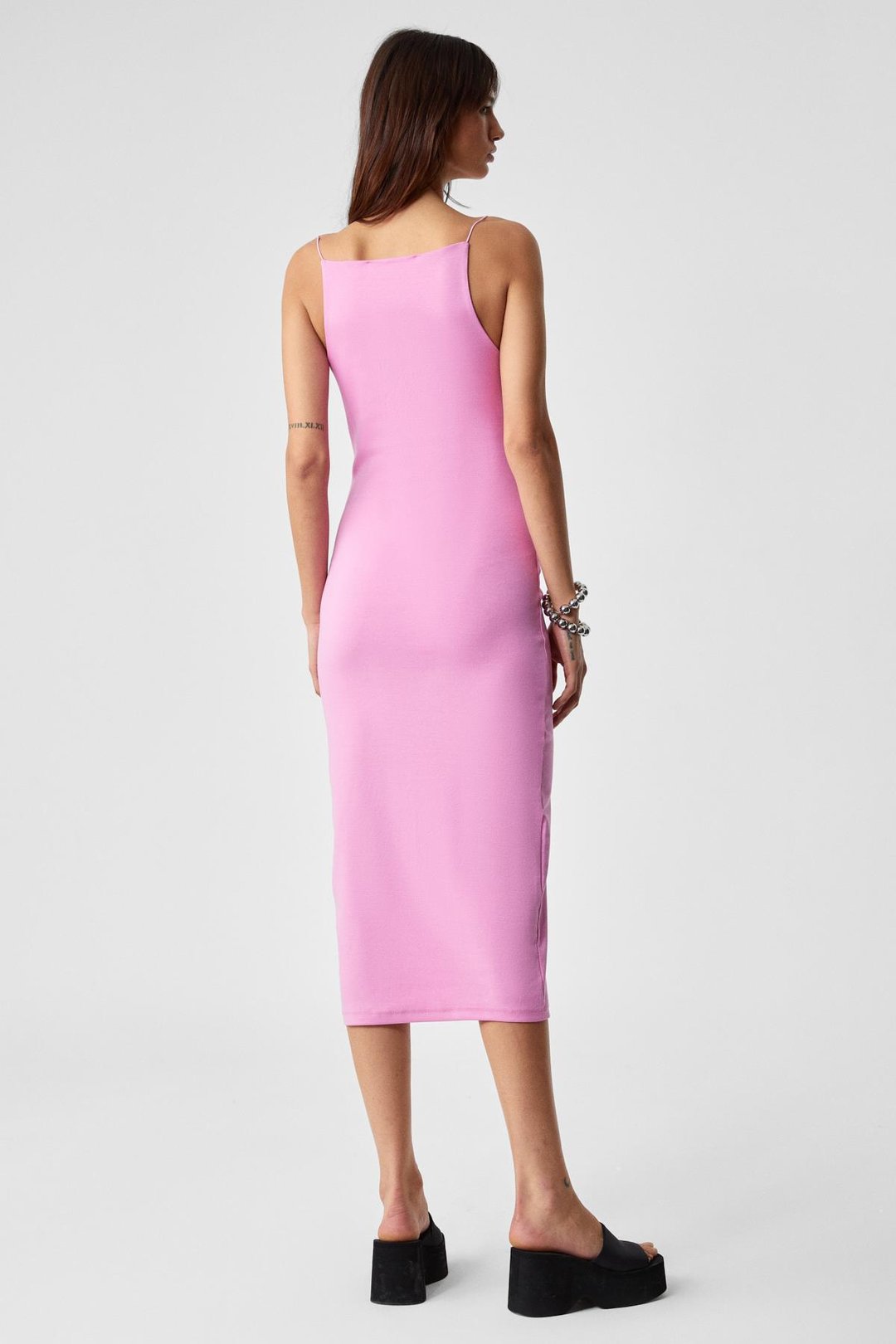 HAVVOLINE Kadın Bisiklet Yaka Slim Kolsuz Normal Paça Pembe Elbise