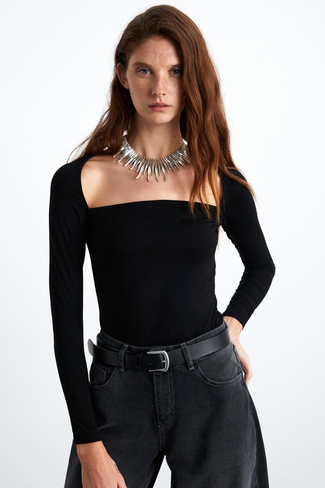 HILLARY Kadın Viskon Likralı Derin Kare Yaka Çift Kat Siyah Bluz