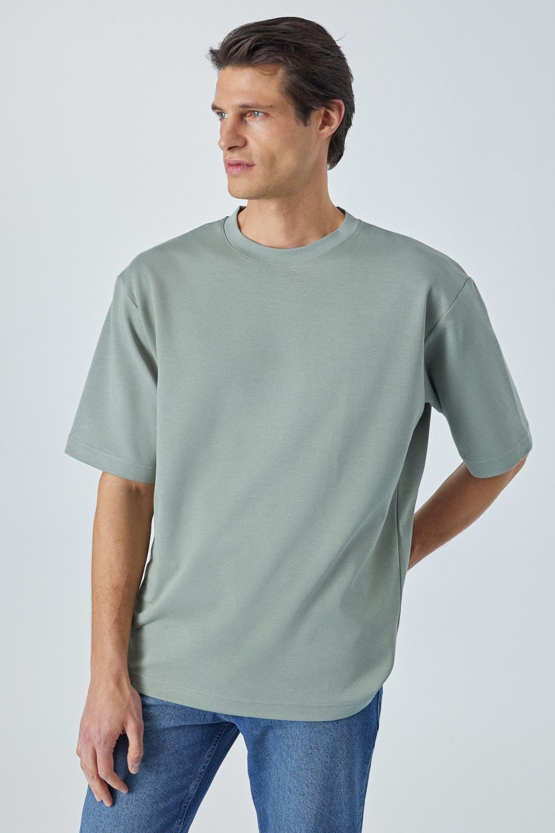 HISON Erkek Relaxed Bisiklet Yaka Kısa Kollu Yeşil T-Shirt