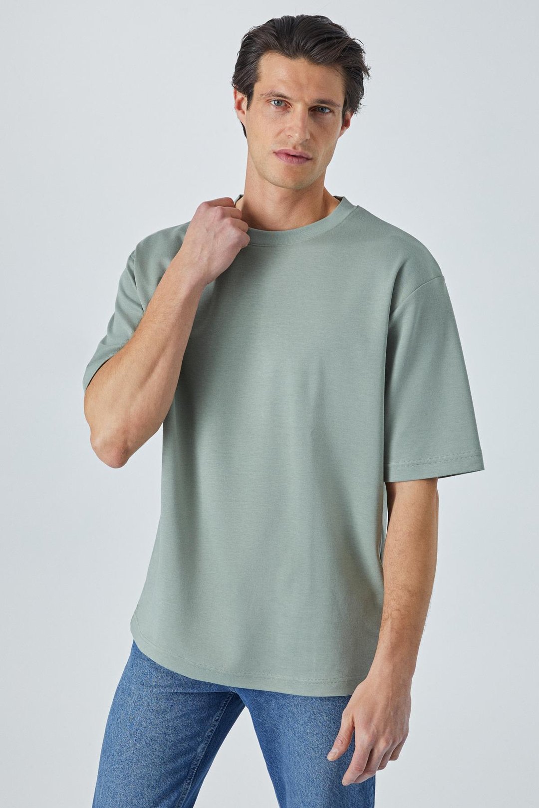 HISON Erkek Relaxed Bisiklet Yaka Kısa Kollu Yeşil T-Shirt