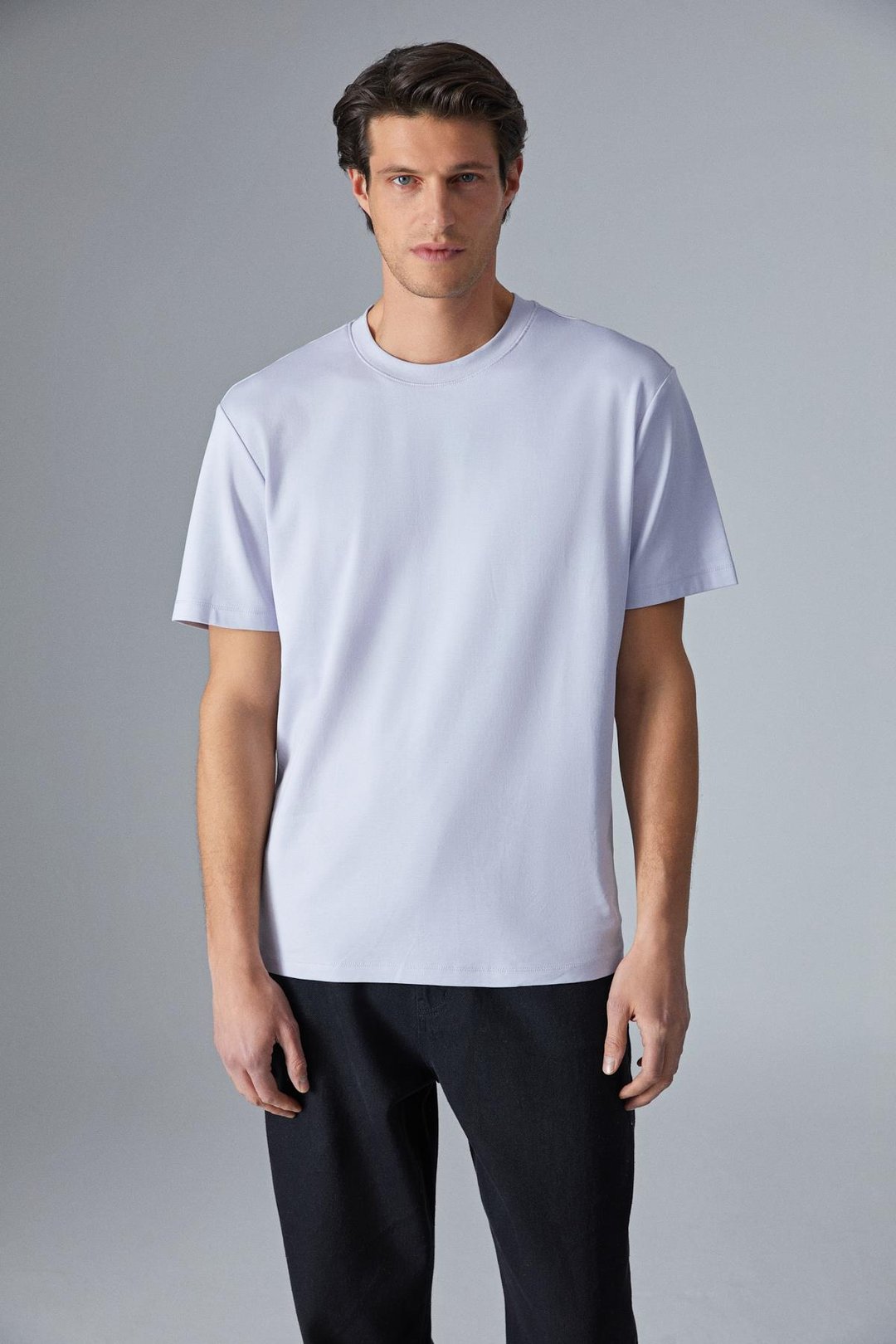 HISON Erkek Relaxed Bisiklet Yaka Kısa Kollu Lila T-Shirt