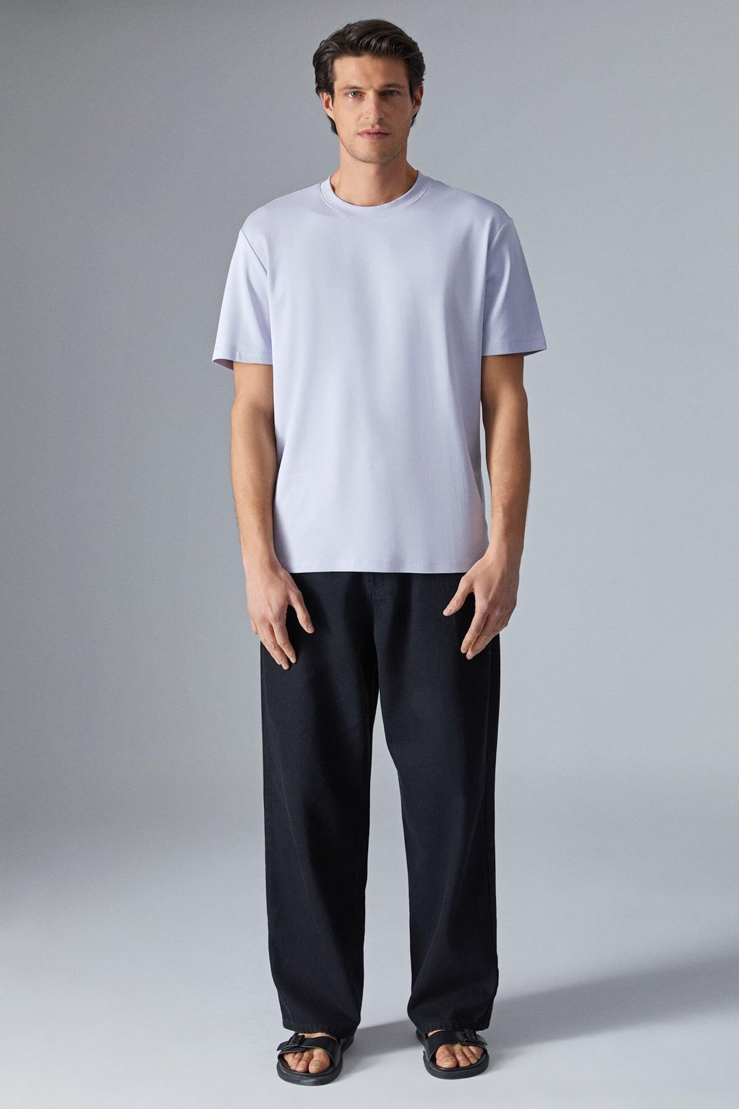 HISON Erkek Relaxed Bisiklet Yaka Kısa Kollu Lila T-Shirt