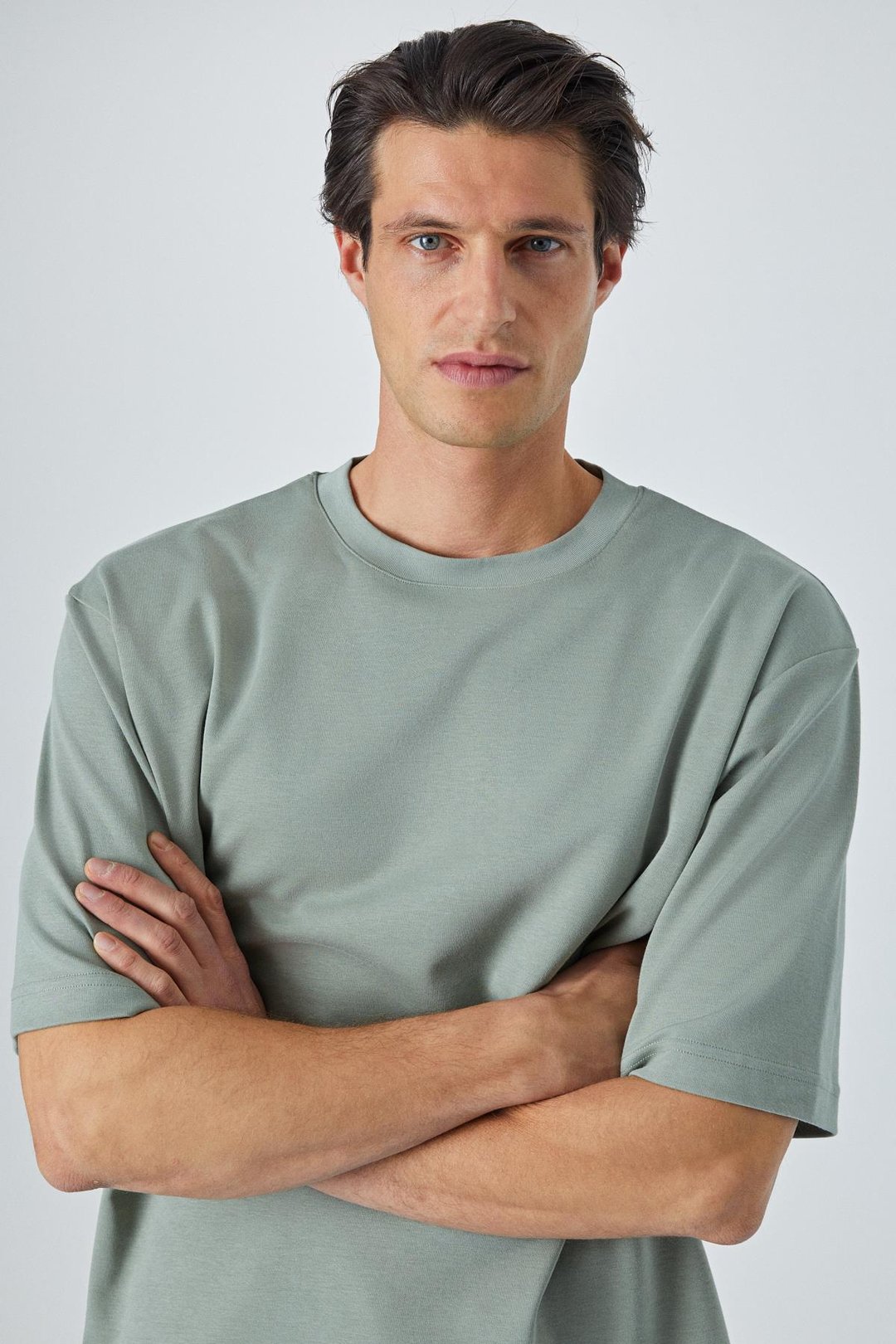 HISON Erkek Relaxed Bisiklet Yaka Kısa Kollu Yeşil T-Shirt