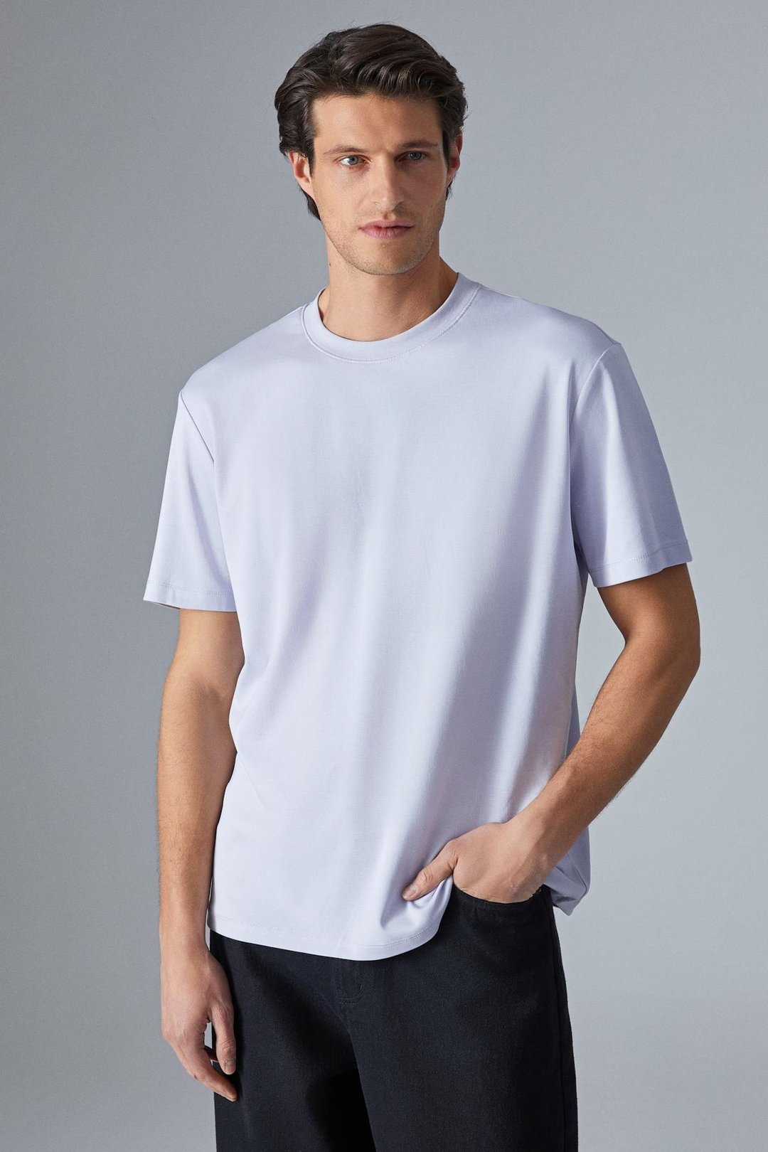 HISON Erkek Relaxed Bisiklet Yaka Kısa Kollu Lila T-Shirt