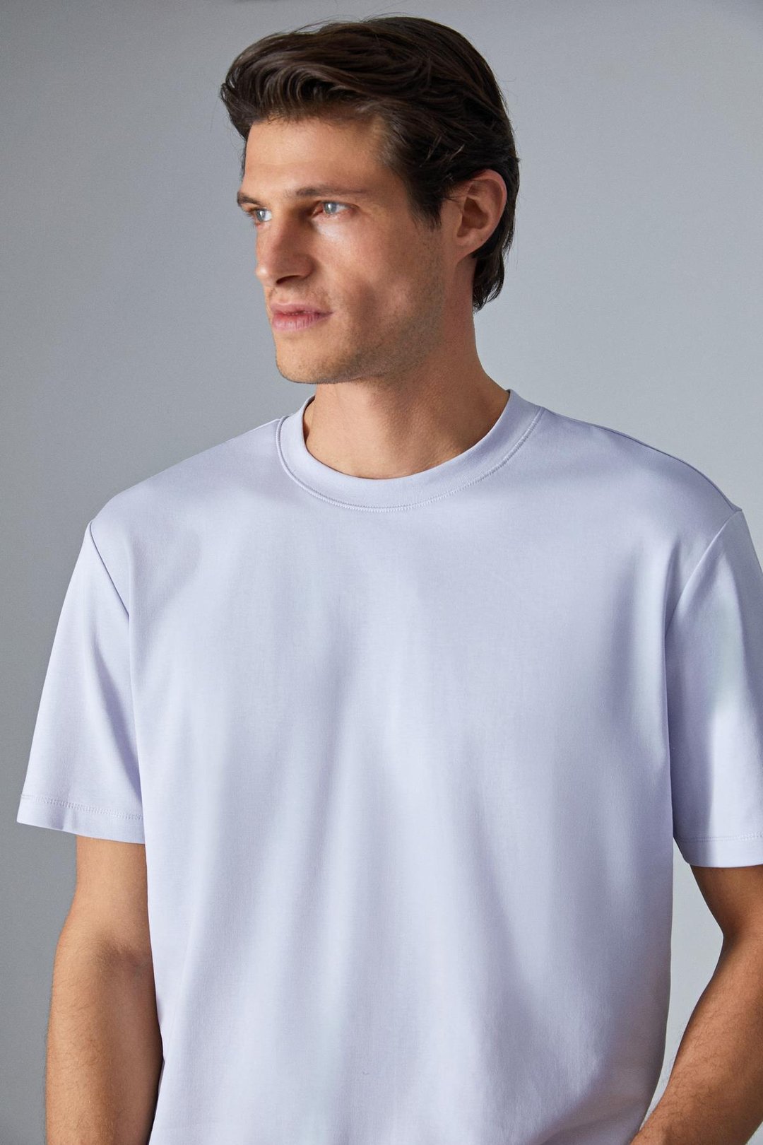 HISON Erkek Relaxed Bisiklet Yaka Kısa Kollu Lila T-Shirt