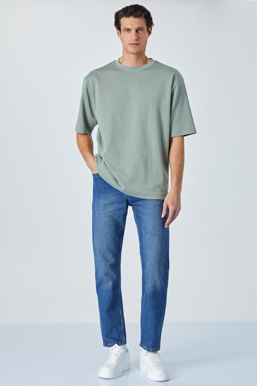 HISON Erkek Relaxed Bisiklet Yaka Kısa Kollu Yeşil T-Shirt