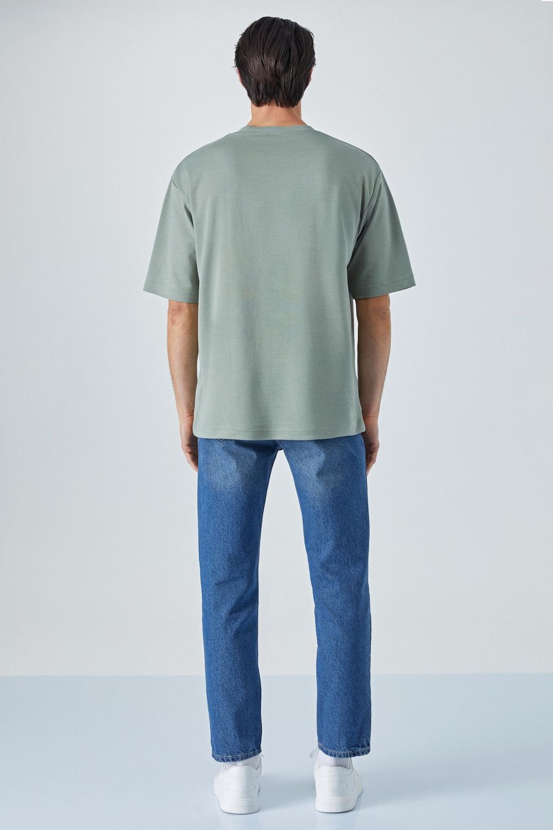 HISON Erkek Relaxed Bisiklet Yaka Kısa Kollu Yeşil T-Shirt