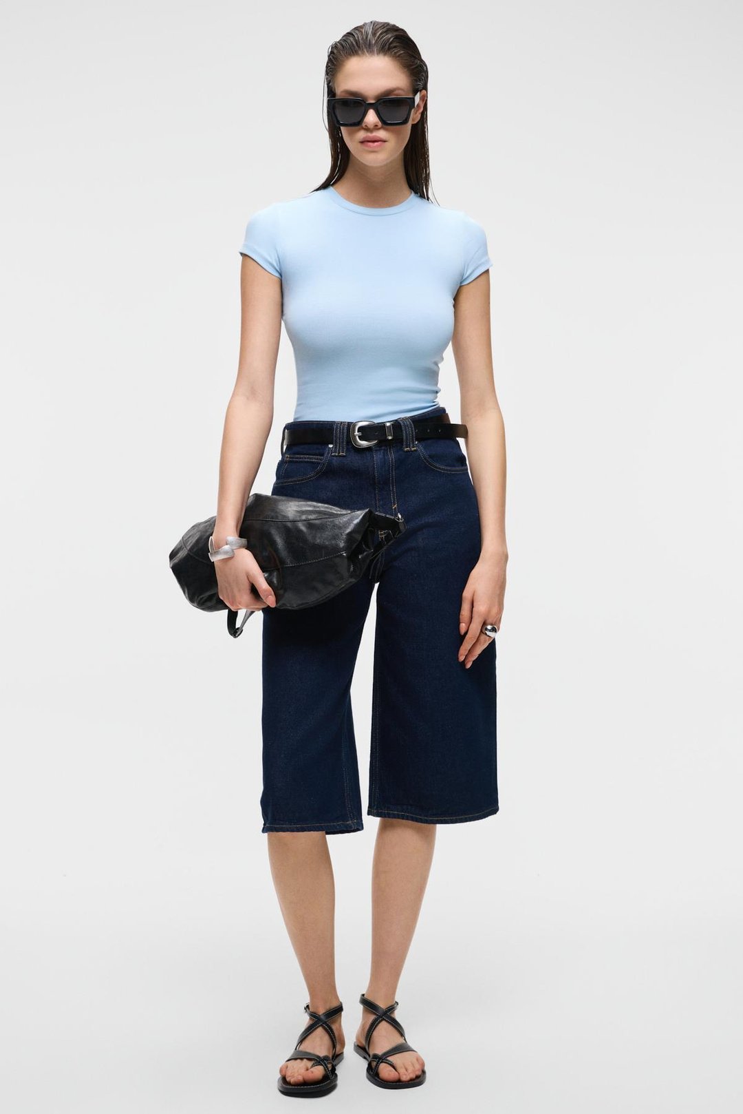 HOPEWELL Kadın Yuvarlak Yaka Örme Slim Fit Mavi T-Shirt