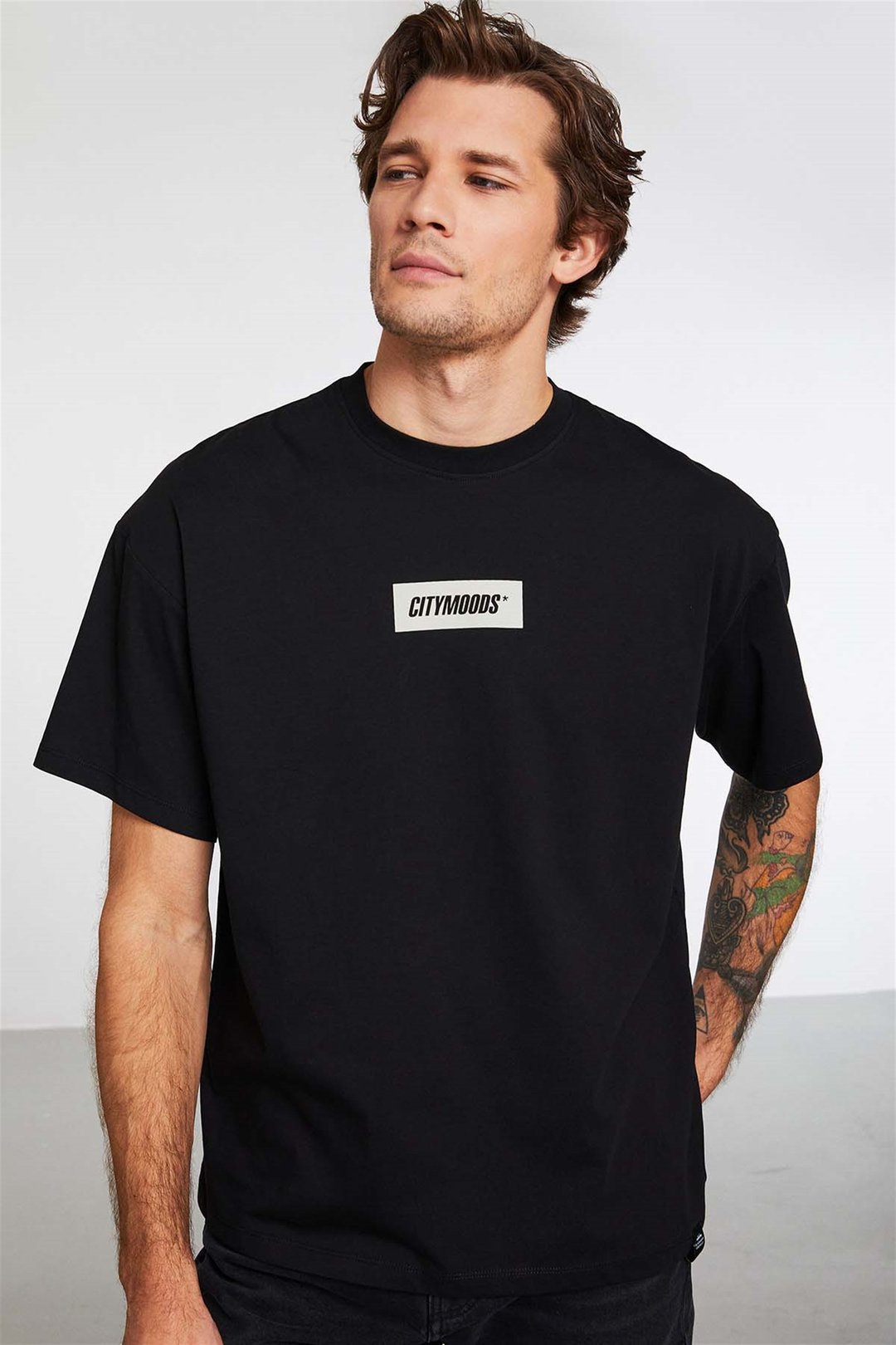INVENTION Örme Oversize Siyah  T-Shirt