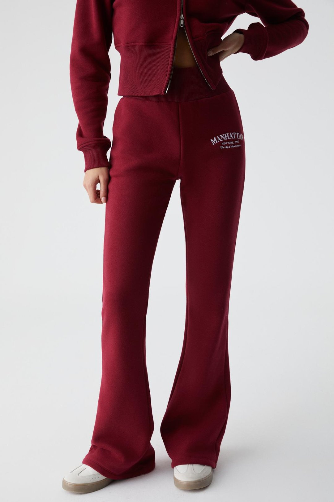 IRESSEN Kadın Nakış Desenli Regular Fit Bordo Eşofman Altı