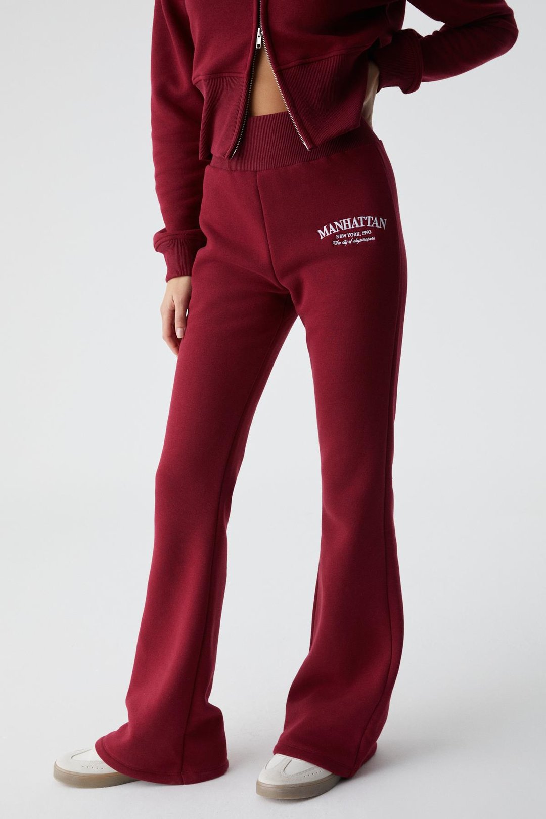 IRESSEN Kadın Nakış Desenli Regular Fit Bordo Eşofman Altı