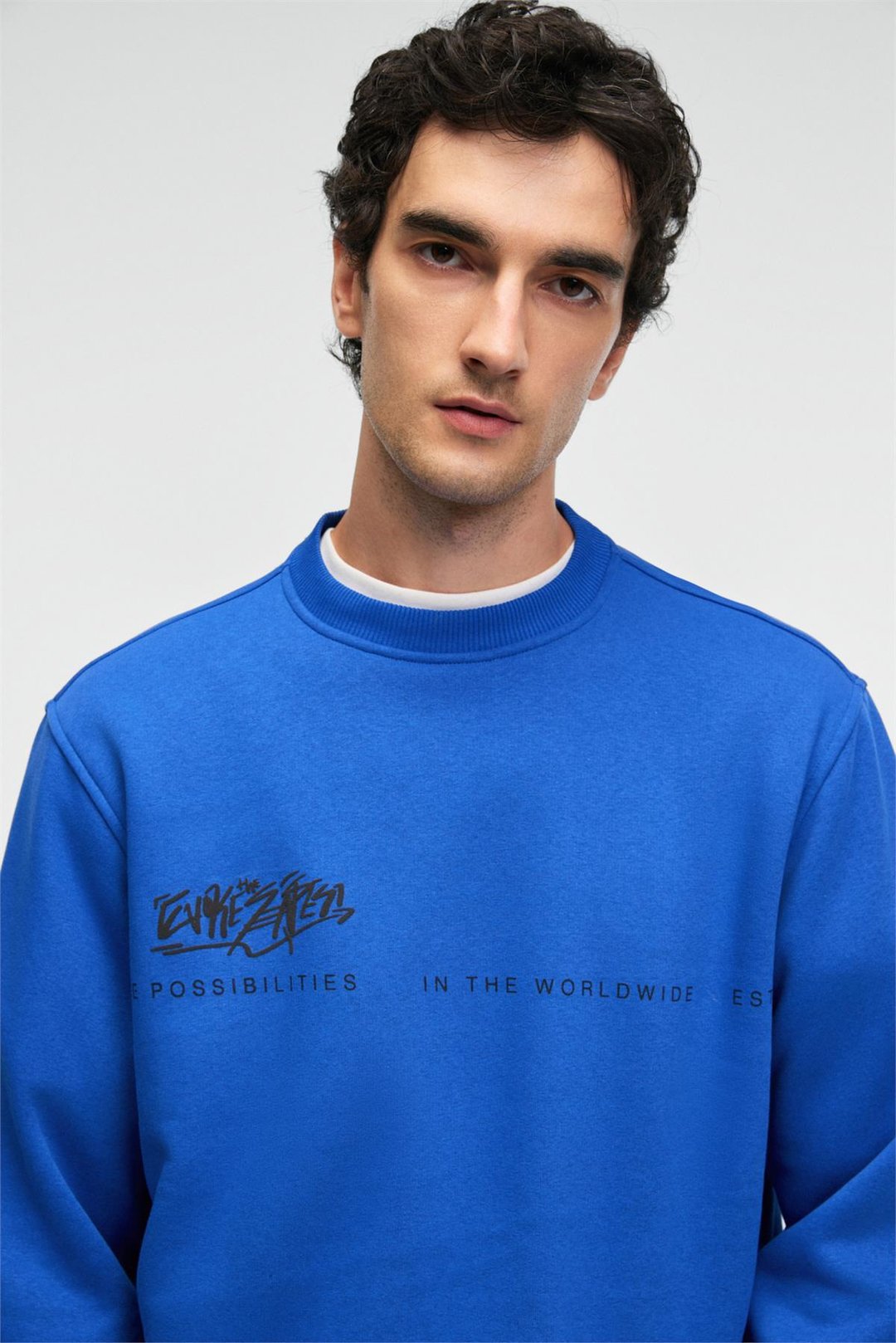 IRVING Erkek Yuvarlak Yaka Göğsü Ve Önü Regular Fit Mavi Sweatshirt