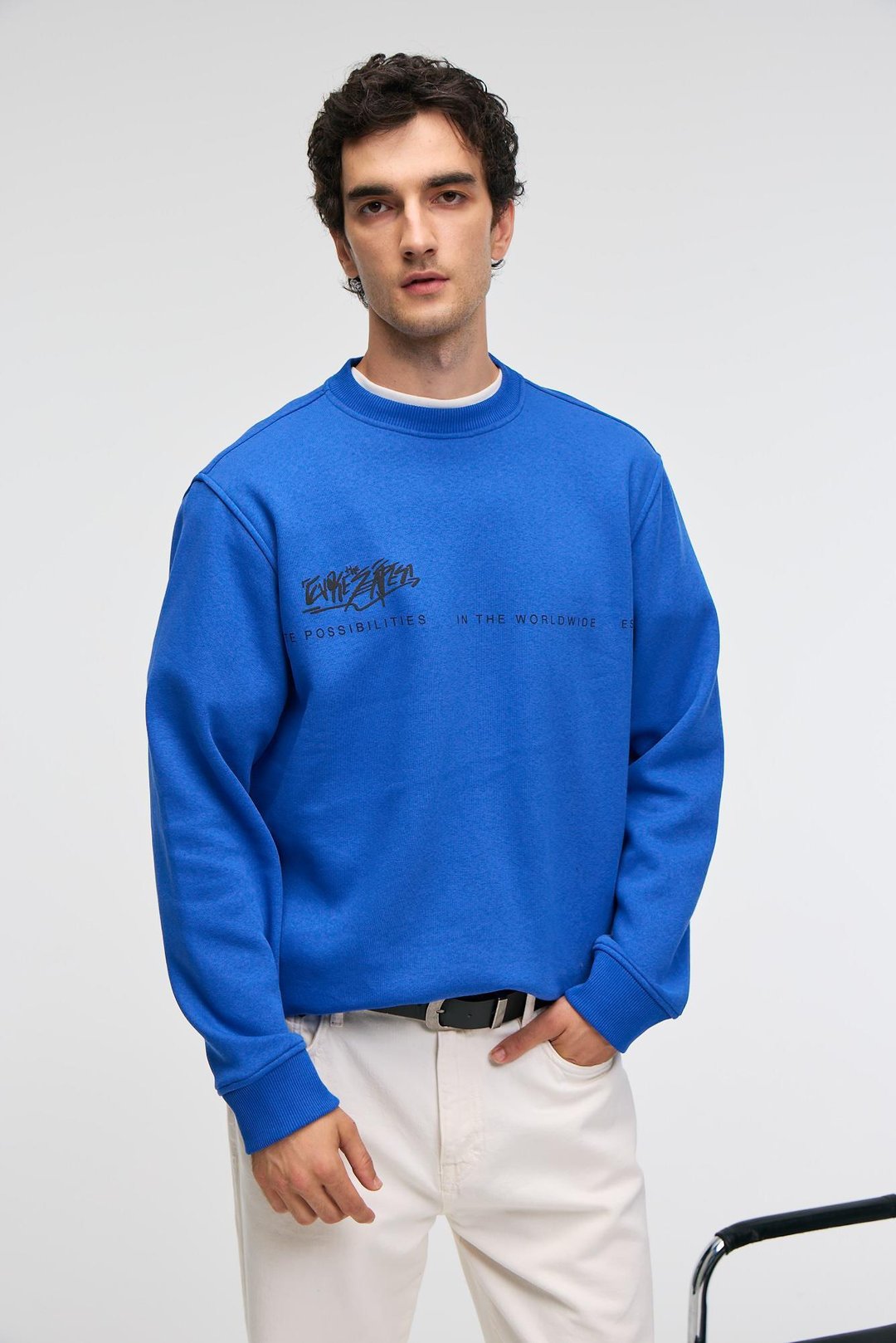 IRVING Erkek Yuvarlak Yaka Göğsü Ve Önü Regular Fit Mavi Sweatshirt
