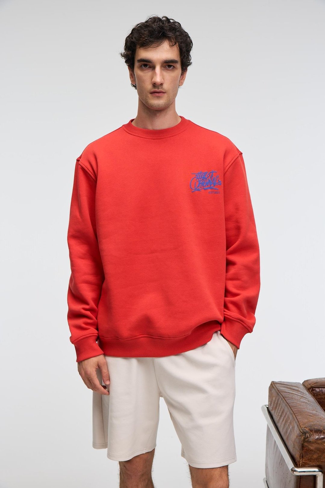 IRVING Erkek Yuvarlak Yaka Göğsü Ve Önü Regular Fit Kiremit Rengi Sweatshirt