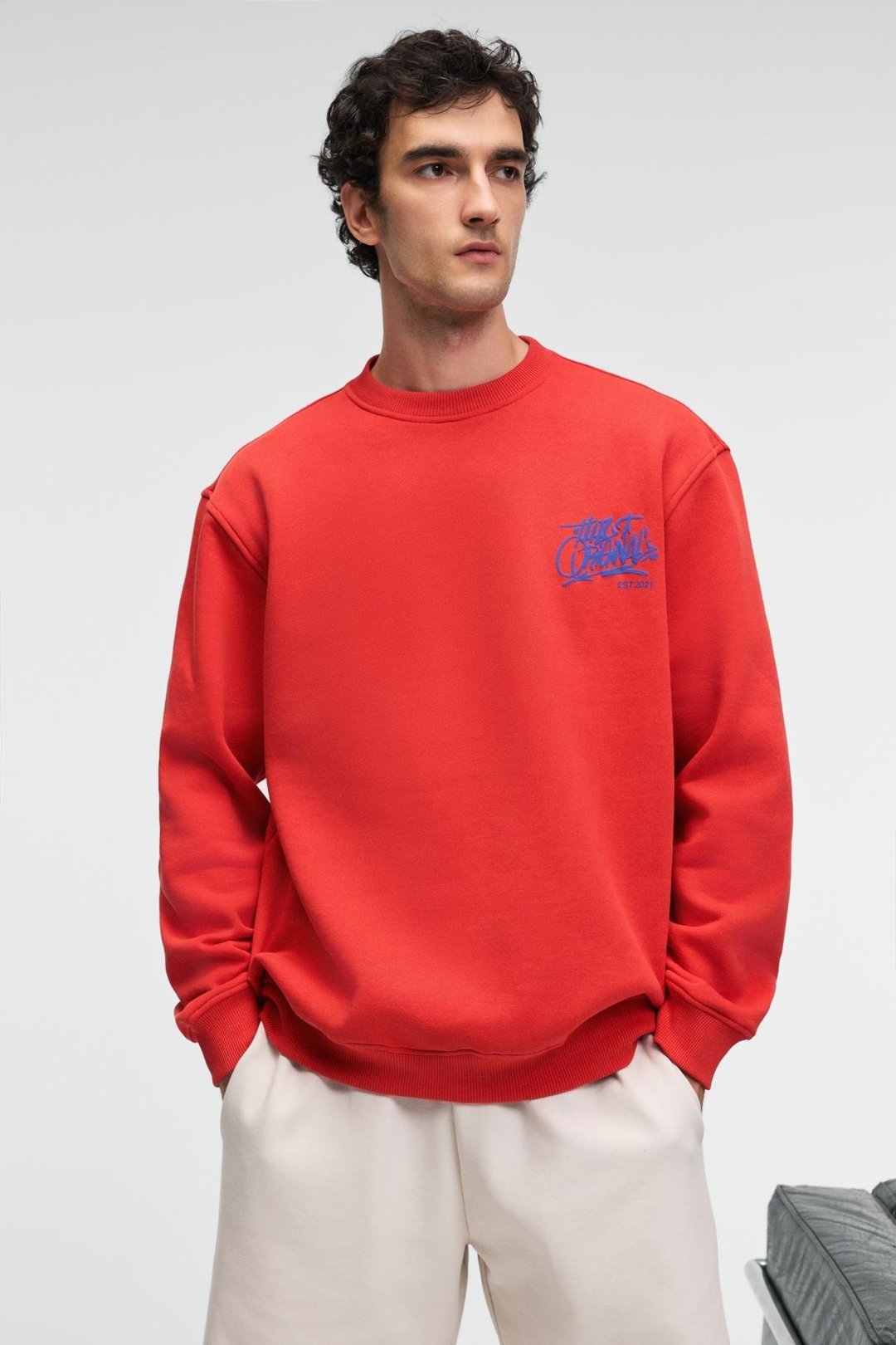 IRVING Erkek Yuvarlak Yaka Göğsü Ve Önü Regular Fit Kiremit Rengi Sweatshirt