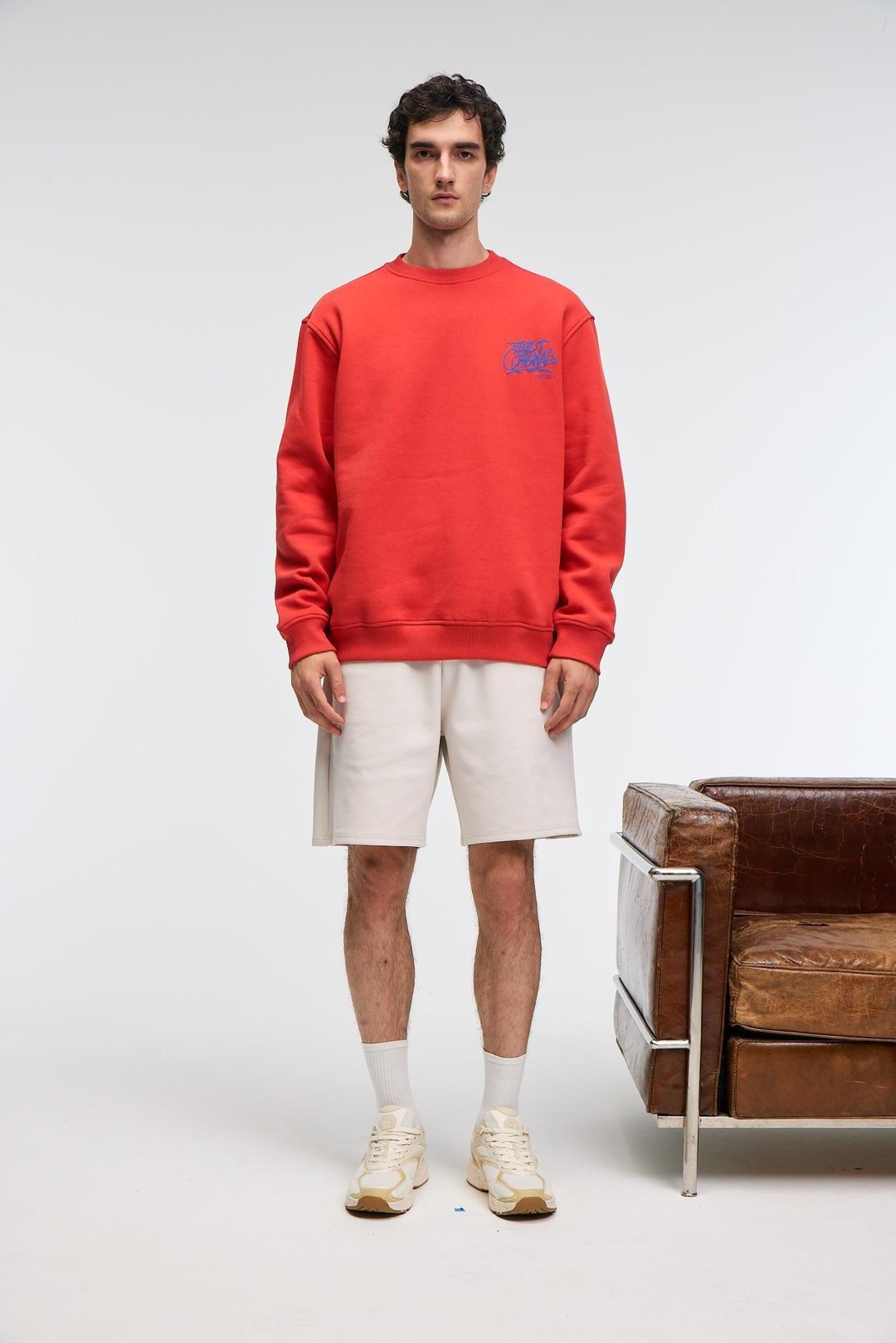 IRVING Erkek Yuvarlak Yaka Göğsü Ve Önü Regular Fit Kiremit Rengi Sweatshirt