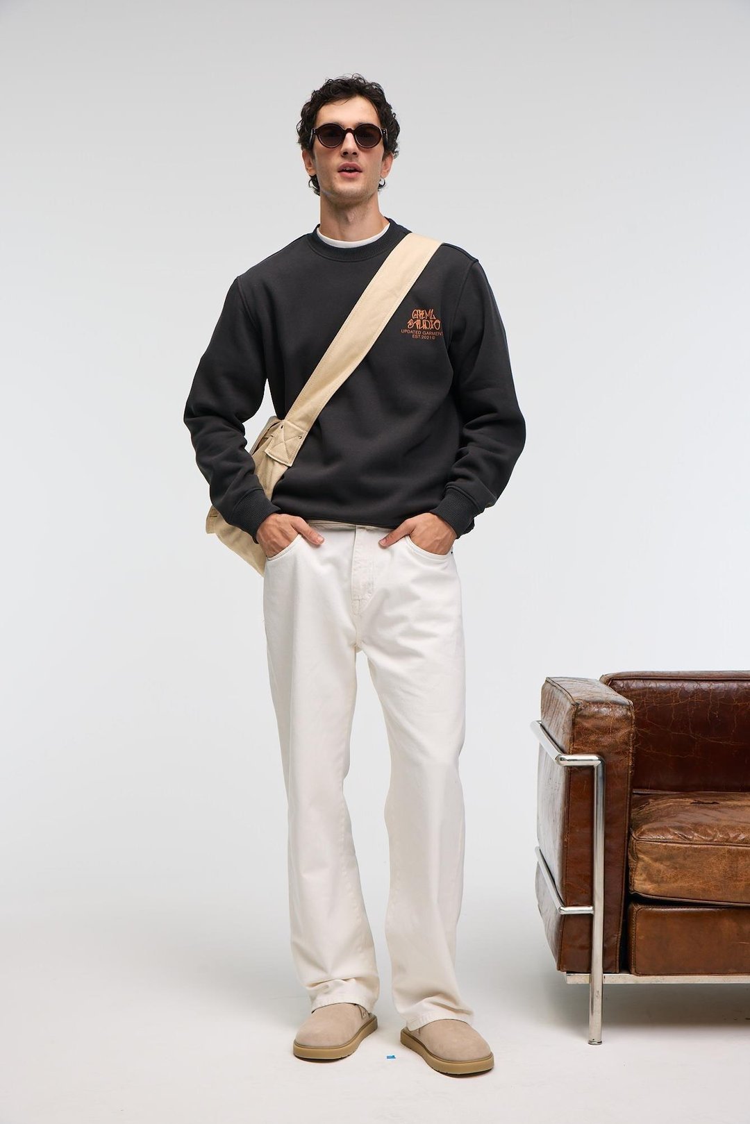 IRVING Erkek Yuvarlak Yaka Göğsü Ve Önü Regular Fit Antrasit Sweatshirt