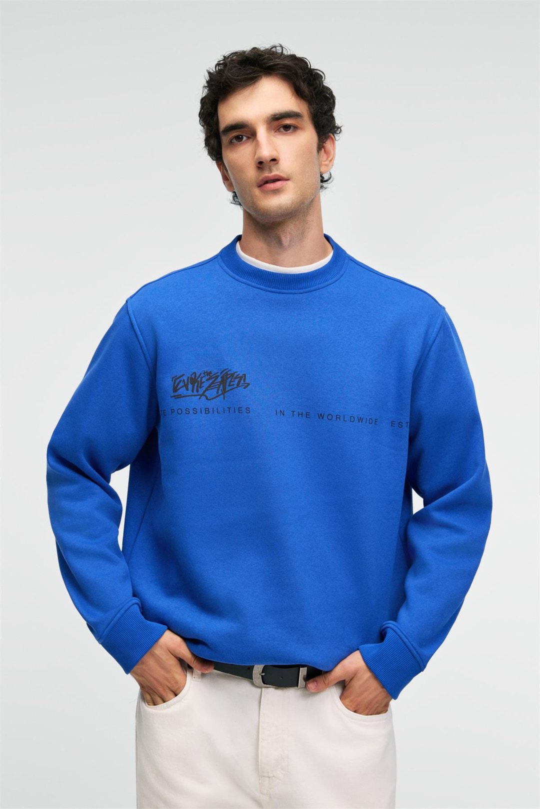IRVING Erkek Yuvarlak Yaka Göğsü Ve Önü Regular Fit Mavi Sweatshirt
