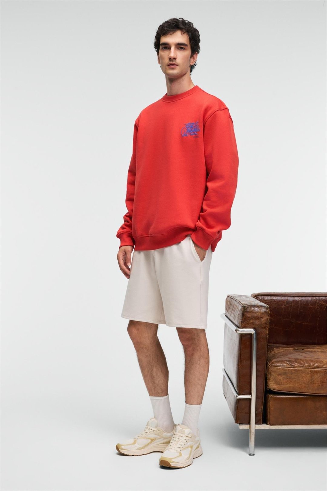 IRVING Erkek Yuvarlak Yaka Göğsü Ve Önü Regular Fit Kiremit Rengi Sweatshirt